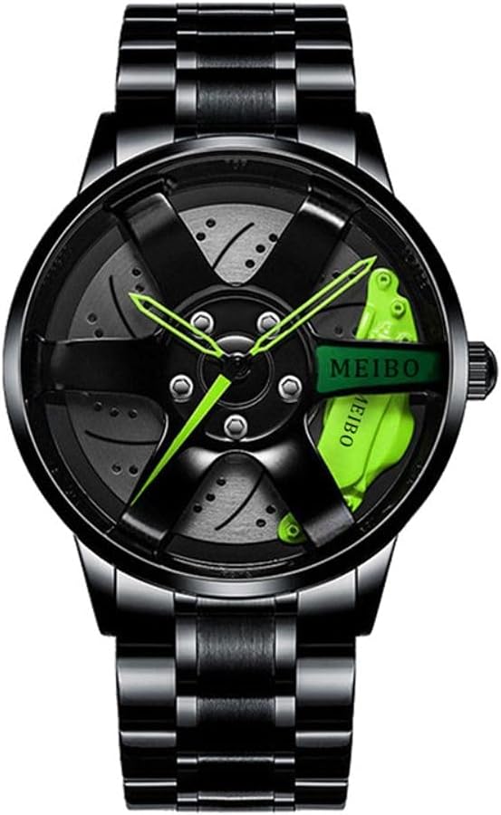Montre en forme de disque de frein avec cadran vert