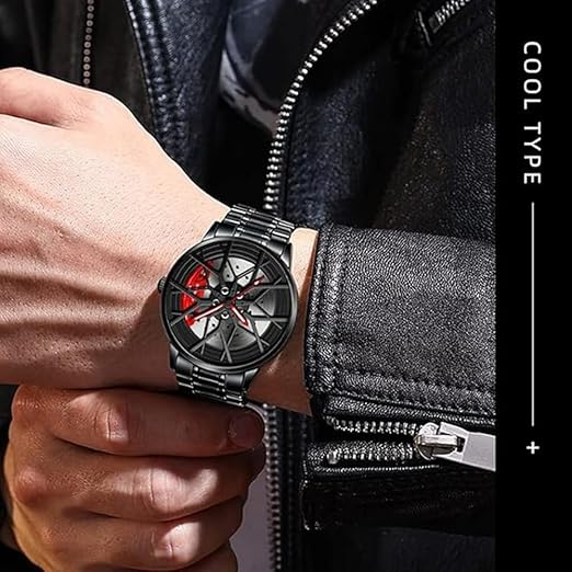 Montre en forme de disque de frein avec un cadran noir